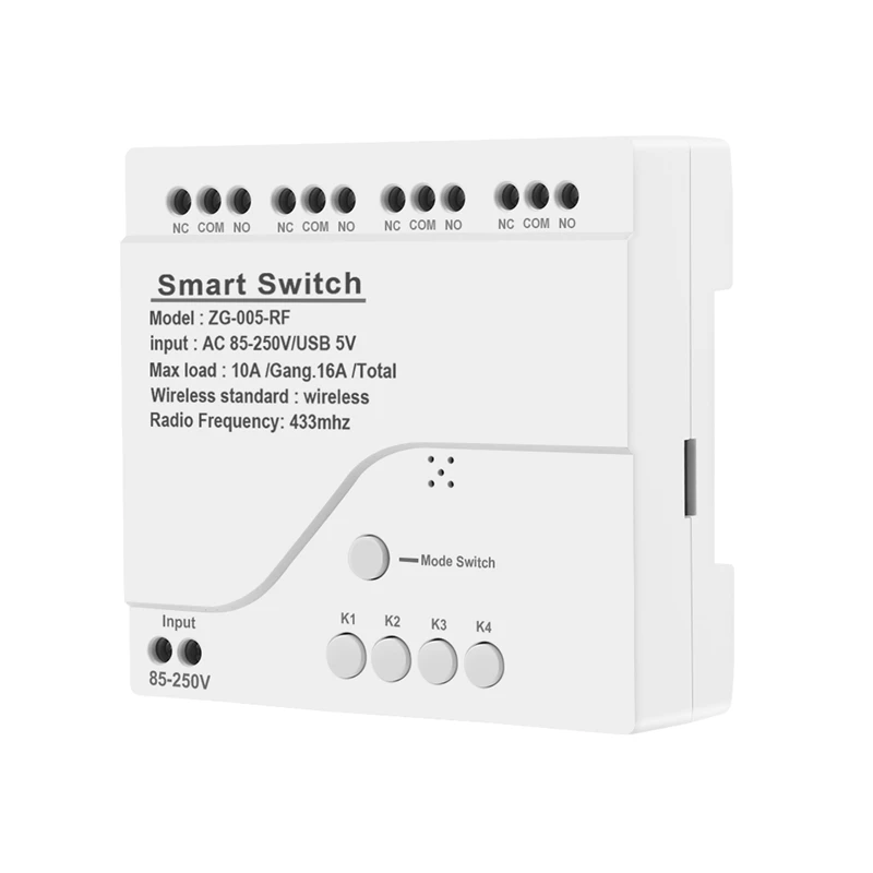 

4CH Zigbee умный световой модуль, переменный ток 85-250 В, RF433, 10 А, реле, работа с Alexa Assistant,Tuya Smart Life