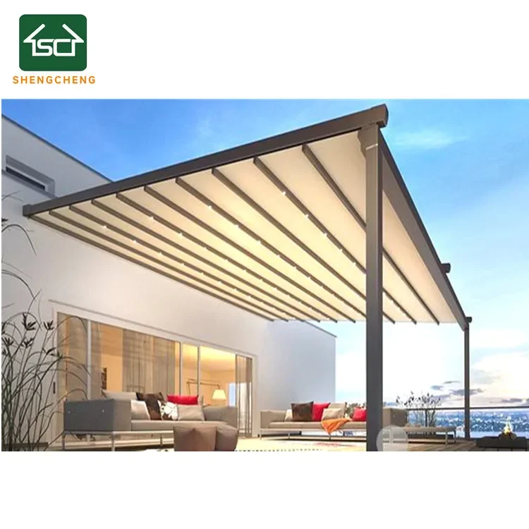 

Shengcheng Outdoor Aluminum Folding Retractable Roof Pergola System Motorized Awning Retractable Canopy