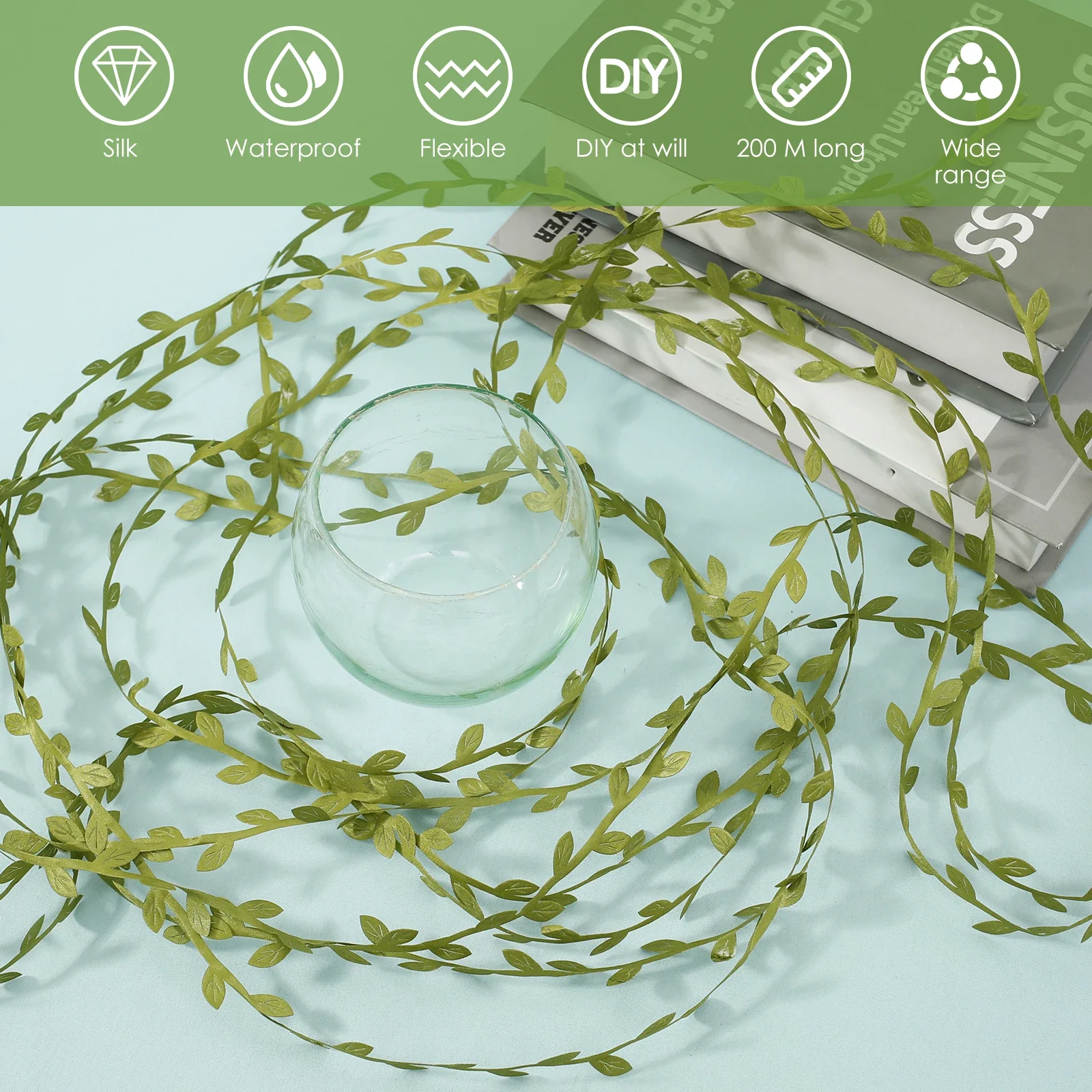 Nastro per foglie artificiali Squisito versatile Stringa di vite verde Piuttosto finte piante sospese Foglia Riutilizzabile Foglia verde