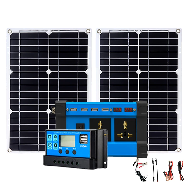 Solar Inverter System Kit 12V Output Voltage 18W Solar Panel 4USB Charging Ports 6000W Inverter 30a Controller Outdoor Charging