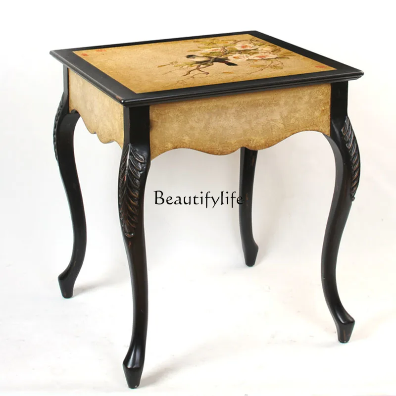 

Light luxury American solid wood hand-painted small round few small apartments with few corners on the side of the sofa