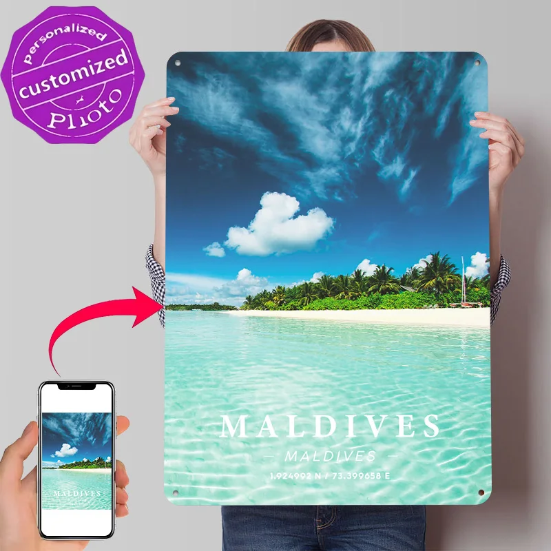 Maldives Coordinate Art 3D Texture Metal Poster Customized Wall Art Tin Sign Gift for Mancave Wand Deko Decoration Room House