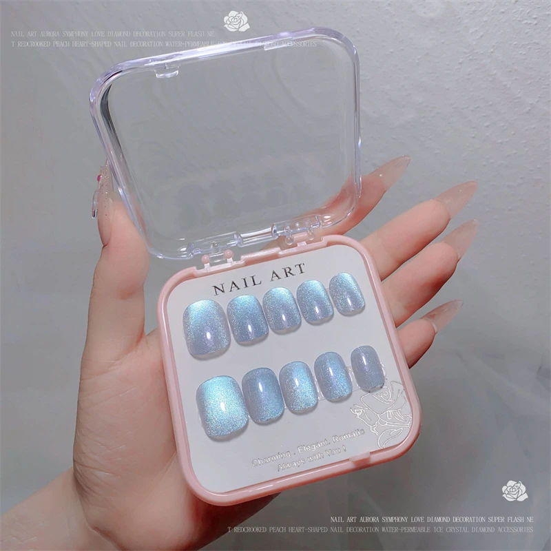 Nuovo Cat Eye Nail Patch Crystal Cat Eye Design Flash Color indossando punte per unghie unghie finte adesivi per unghie artificiali fatti a mano