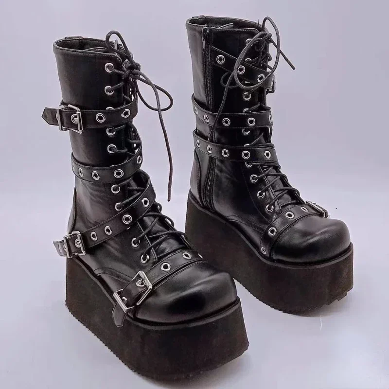 Buty damskie Cosplay Buty do połowy łydki Wysoka platforma Kliny Boot 2025 Nowe designerskie gotyckie buty dla kobiet Botas Comfy Women Boots