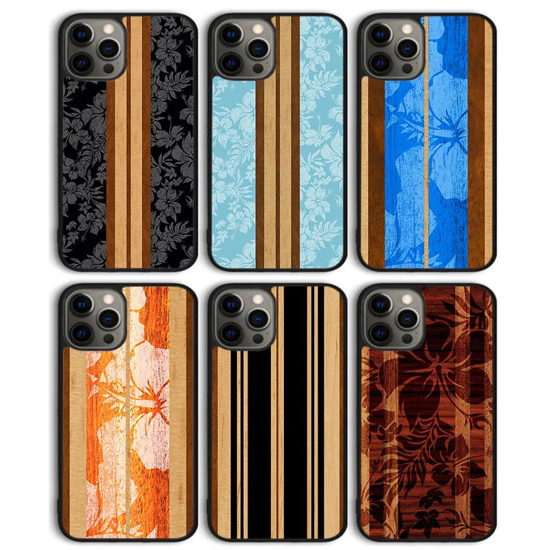 Hawaiian Faux Wood Surfboard Phone Case Back Cover for iPhone 16 15 SE2020 14 13 11 12 Pro Max mini XS XR PlusS Shell Coque