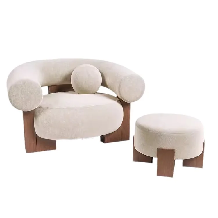%European Style Three Seat Solid Wood Fabric Curved Corner Sofa High-Density Sponge Filling Multifunctional for Living Room Hote
