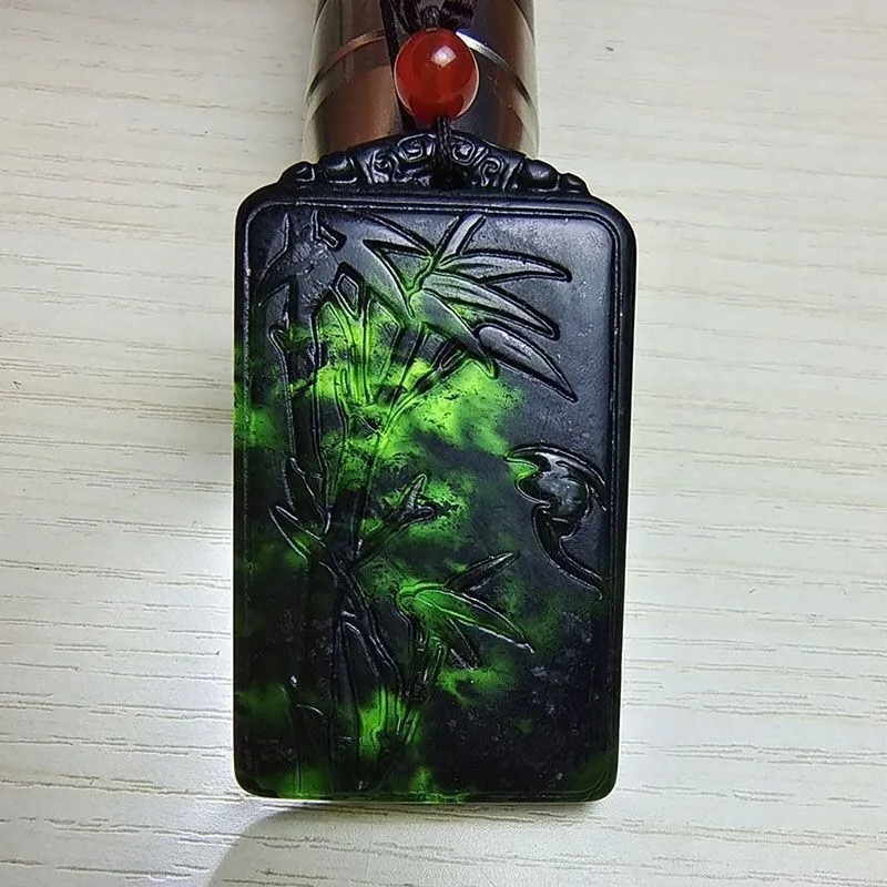 

New Medicinal King Stone Pendant, Ink Jade Bamboo Necklace Pendant (random Rope)