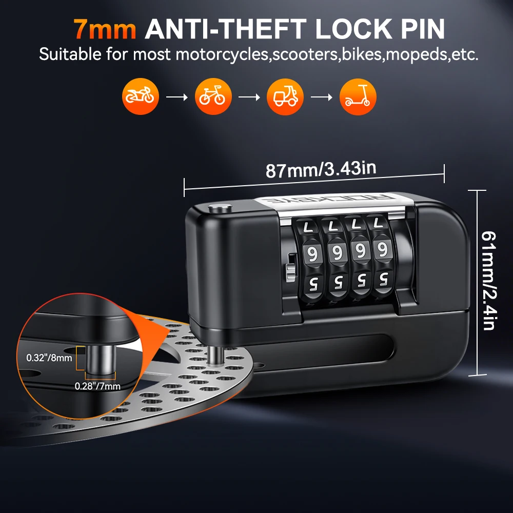 Rockbye دراجة نارية القرص قفل IP65 مقاوم للماء دراجة نارية دراجة سكوتر كلمة المرور مكافحة سرقة قفل دراجة نارية الأمن الملحقات