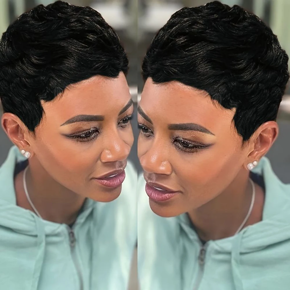 ピクシーカットウィッグ ショートストレートボブ 女性用 100%ブラジル産バージンヘア 人毛 マシンメイド 生え際プレプラッキング済み もつれなし