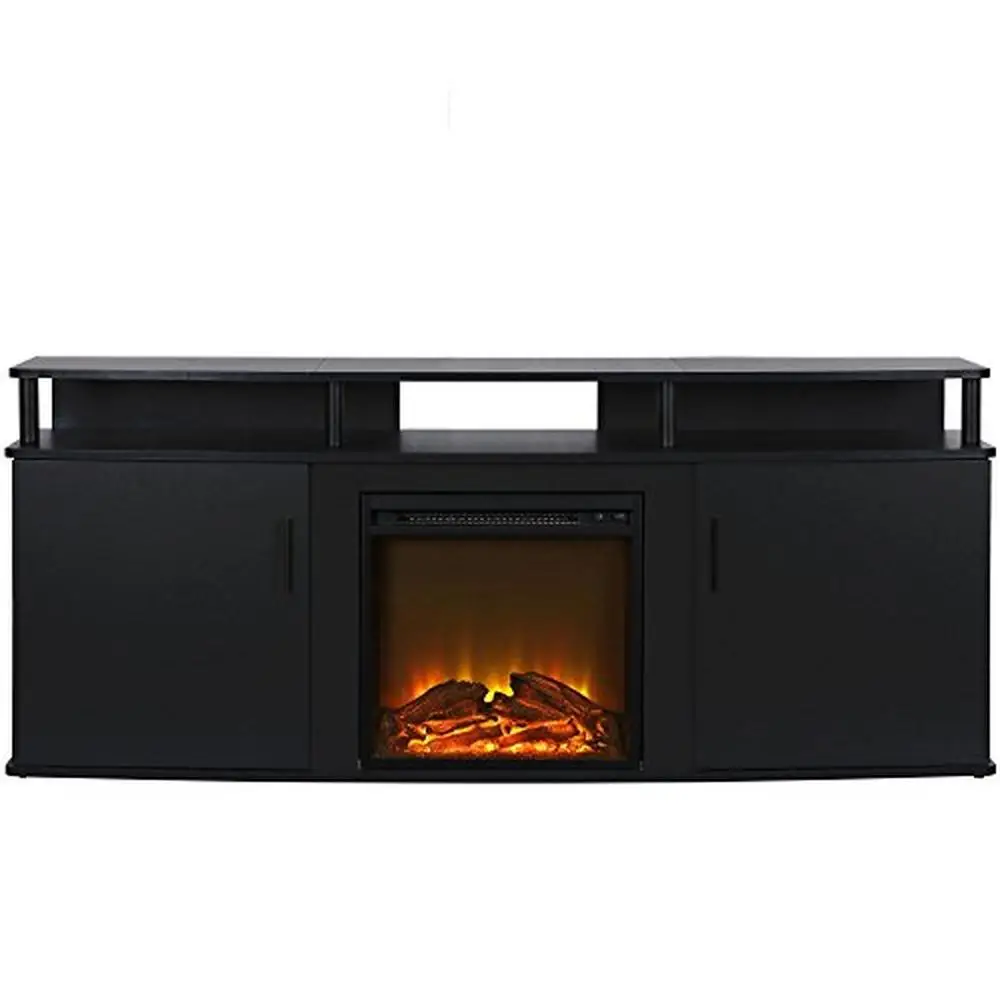 Electric Fireplace TV Stand 70 Inch TVs Realistic Flame Effect Cherry Finish Organize Gaming Consoles and Audio Equipment