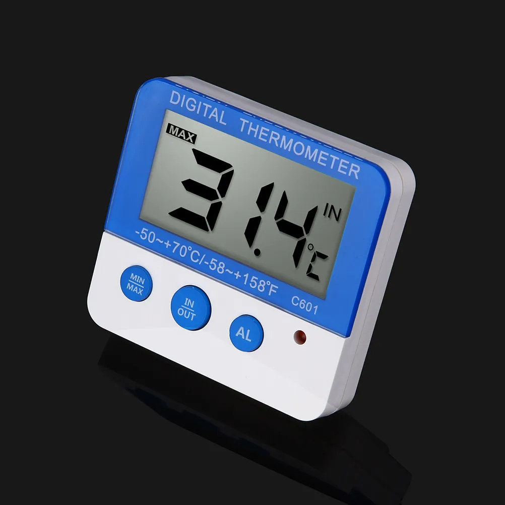 

1Pcs C601 Digital Indoor Outdoor Thermometer White Blue High Low Temperature Alarm Refrigerator Freezer Kitchen Device