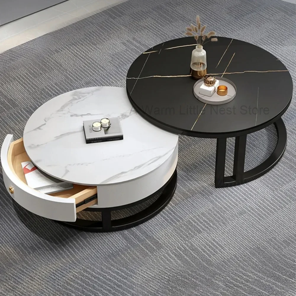 Round Low Coffee Table Storage Drawer Aesthetic Luxury Side Table Hotel Nordic Moveis Para Casa Dinning Table Set Furniture