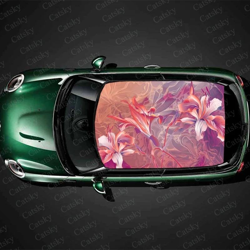 Intricate Floral Patterns Car Roof Sticker Wrap Racing SUV Accessories Packaging Painted PVC Custom Car Graphic Decal