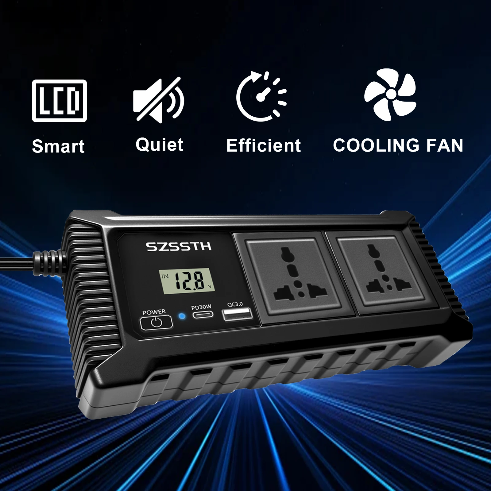 

Автомобильный адаптер, инвертор мощности 200 Вт, 12 В–220 В, с ЖК-дисплеем, USB-A и Type-C, 400 Вт, пиковая мощность, универсальная вилка для грузовика, автомобиля