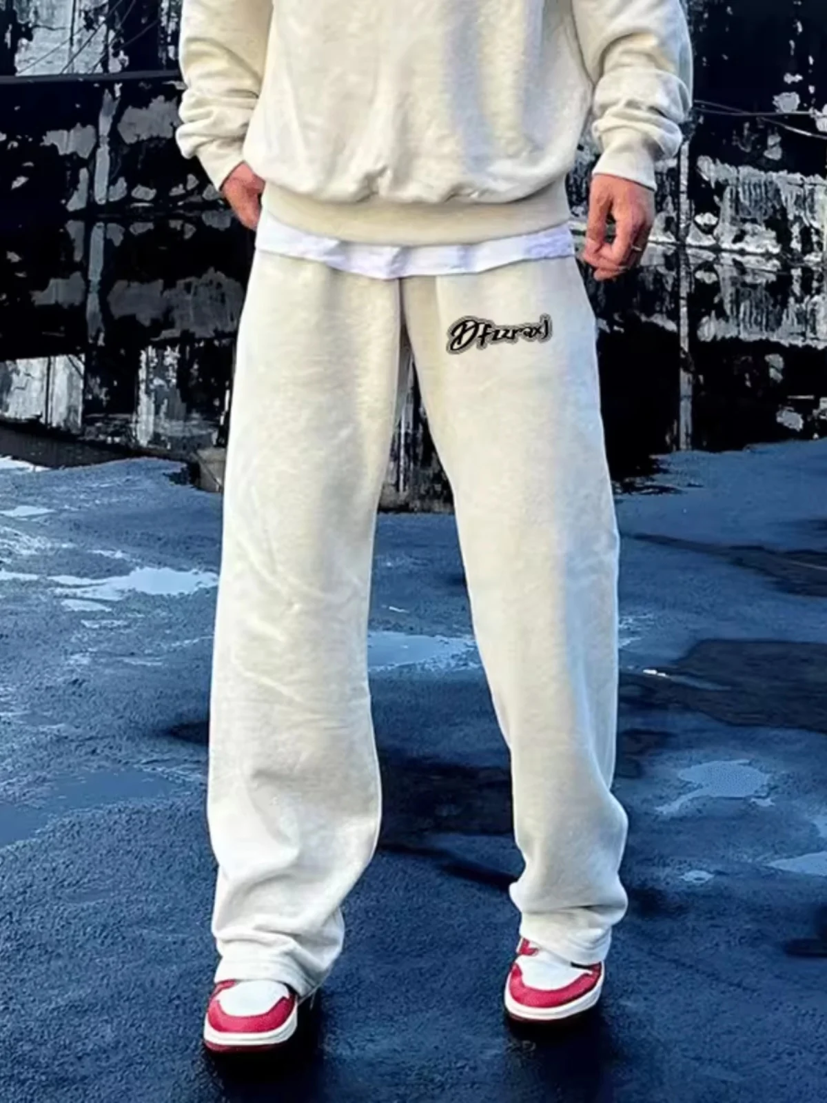 

Американские повседневные свободные спортивные спортивные штаны с буквенным принтом, мужские зимние модные широкие брюки, прямые универсальные длинные брюки с завязками