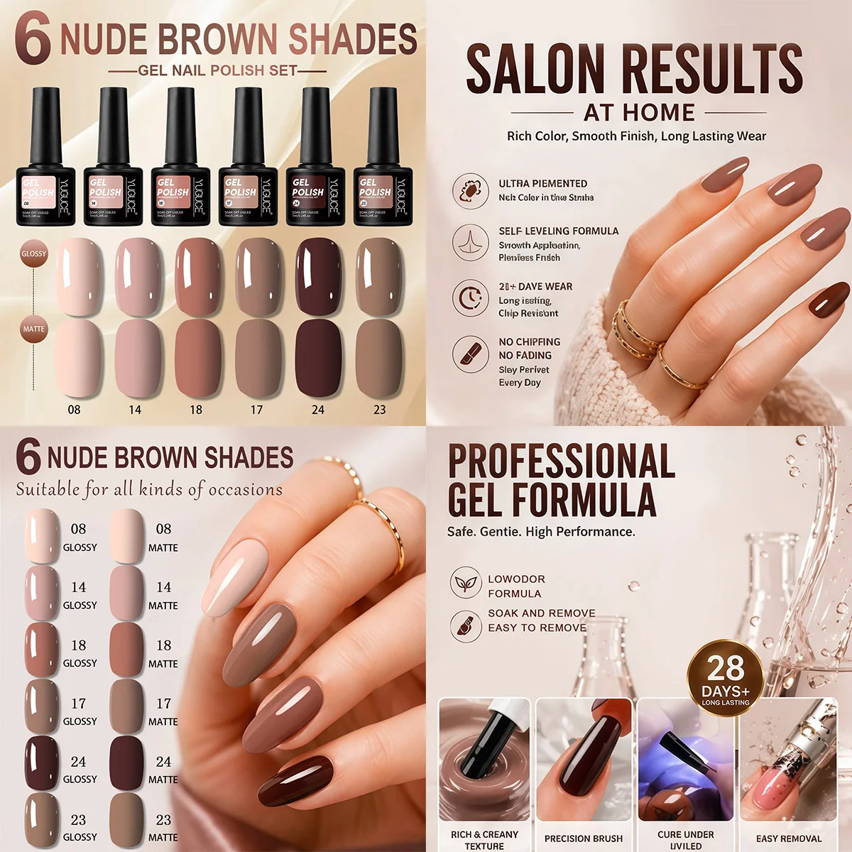 6-Farben-Nude-Braun-Gel-Nagellack-Set, Erdtöne, abnehmbares UV-LED-Gel, langanhaltender Glanz, Herbst-Nagelkunst-Werkzeugset, geeignet für DIY-Nagelkunst – Detail 6