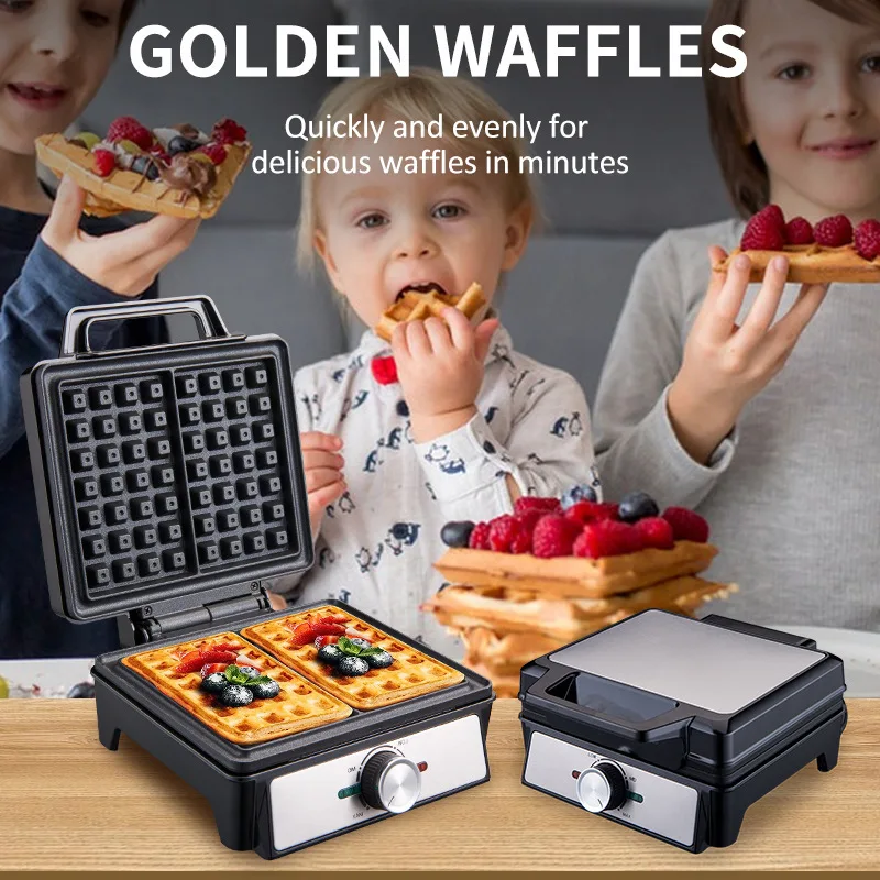 1600W Power Belgian Waffle Maker Breakfast Maker Non-stick 2-piece Electric Waffle Maker 3-speed Adjustable Heating