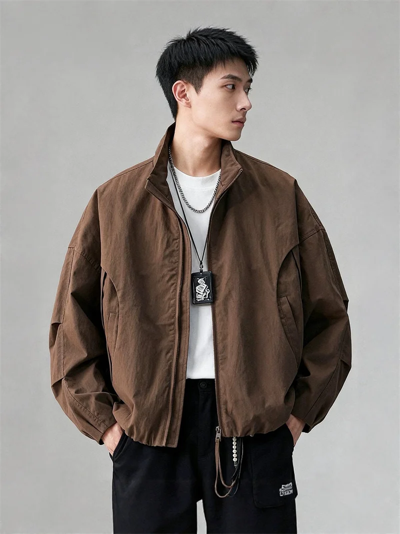 

American Sle ort Coat Jaet Men's Autumn Winter CleanFit Baseball Jaet Knife Sve Stand Collar Outerwear Coat