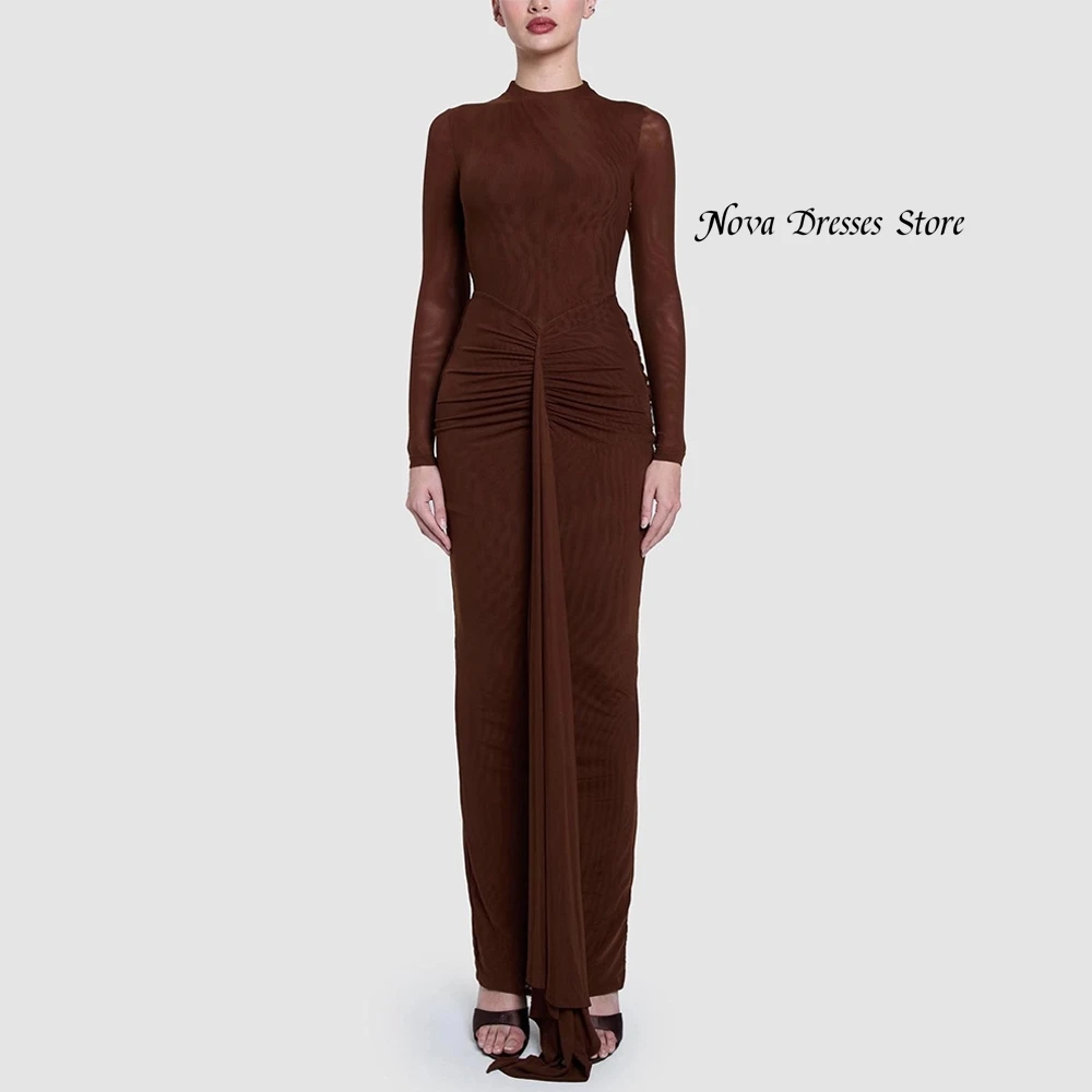 High Quality Chiffon Evening Dresses  O-Neck Long Sleeves Shawl Customized Homecoming Dresses Pleats Special Occasion Gowns image 6