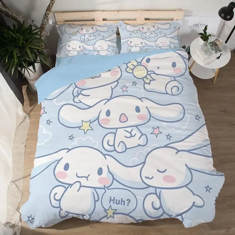 Cute Cinnamoroll 100% Cotton 3-piece Set Cartoon Big-eared Dog Three-piece Set Children's Single Quilt Cover Sheet Pillowcase