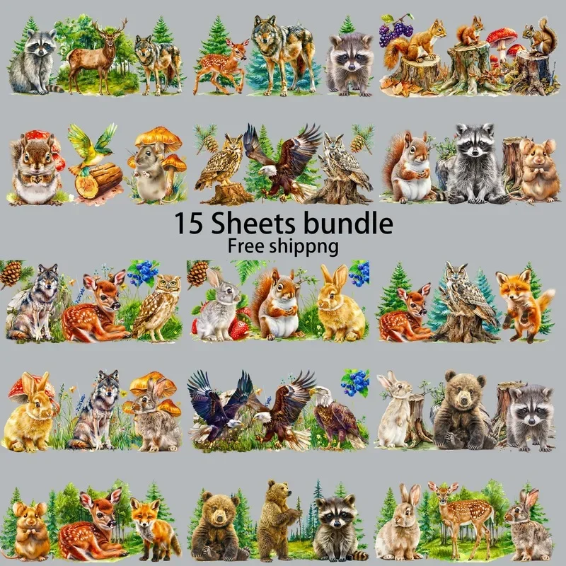 15pcs Bundle Cute Animals 16oz UV DTF Sticker Waterproof Party DIY Decals 3D transfers uvdtf tumbler stickers uv dtf cup wrap
