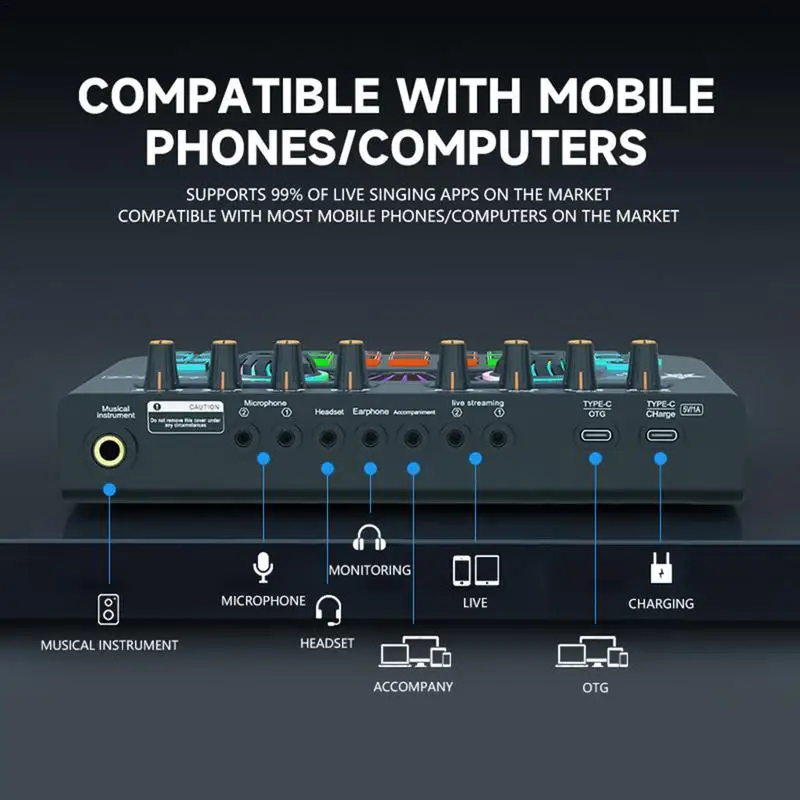 Live Streaming Sound Card Sound Card for Recording Studio Streaming Soundboard with XLR-3.5mm Condenser Microphone Sound Card
