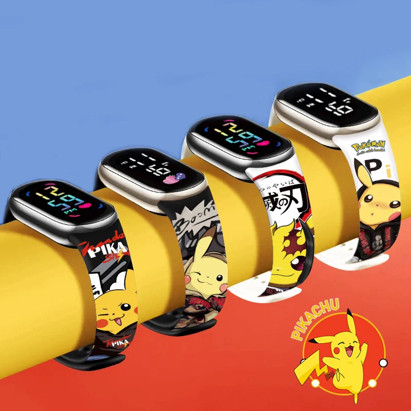 Pokemon Strap LED Electronic Watch Fashion Colorful Bracelet Touch Waterproof Anime Character Pikachu Kid Digital Watches