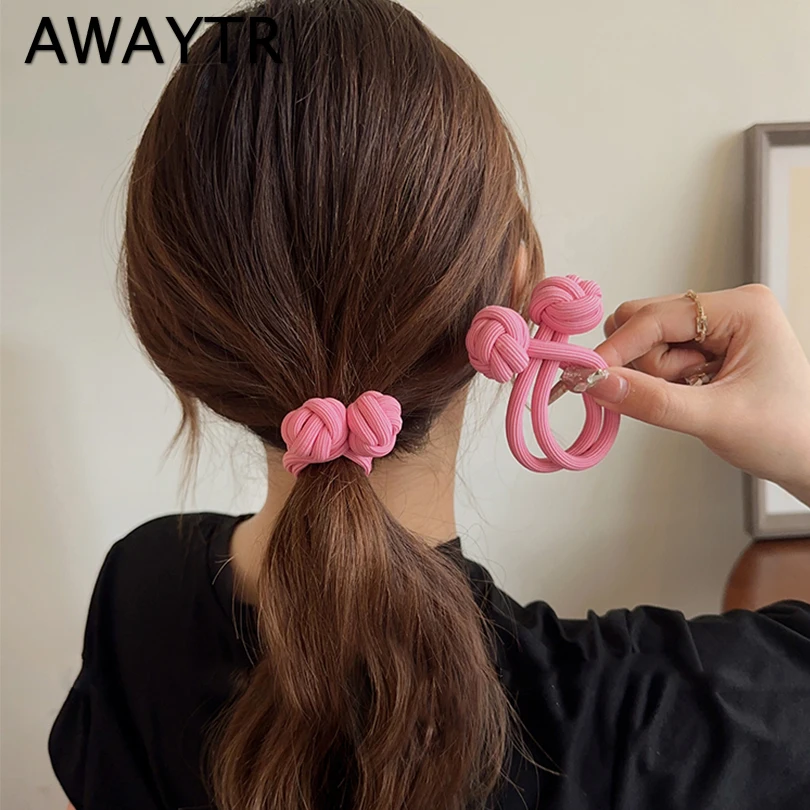 

AWAYTR 2PCS Knotted Hair Band Elastic Head Rope For Women Scrunchies Hair Tie Hair Ropes High Ponytail Rubber Bands Headwear