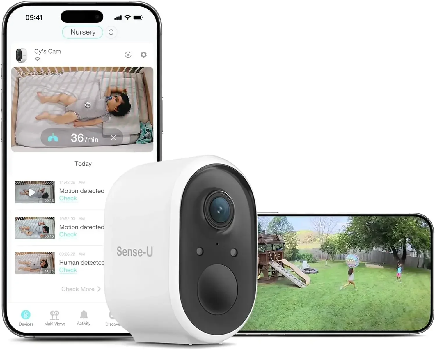

Battery Baby Monitor Smart Security Camera, Indoor/Outdoor Use, AI Breathing Detection, 1080p Video Monitor, Weatherproof Wirele