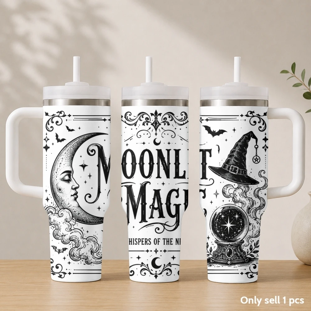 Halloween Witch Pattern Vacuum Flasks 40oz Stainless Steel Insulated Tumbler with Handle & Straw Leakproof Travel Mug