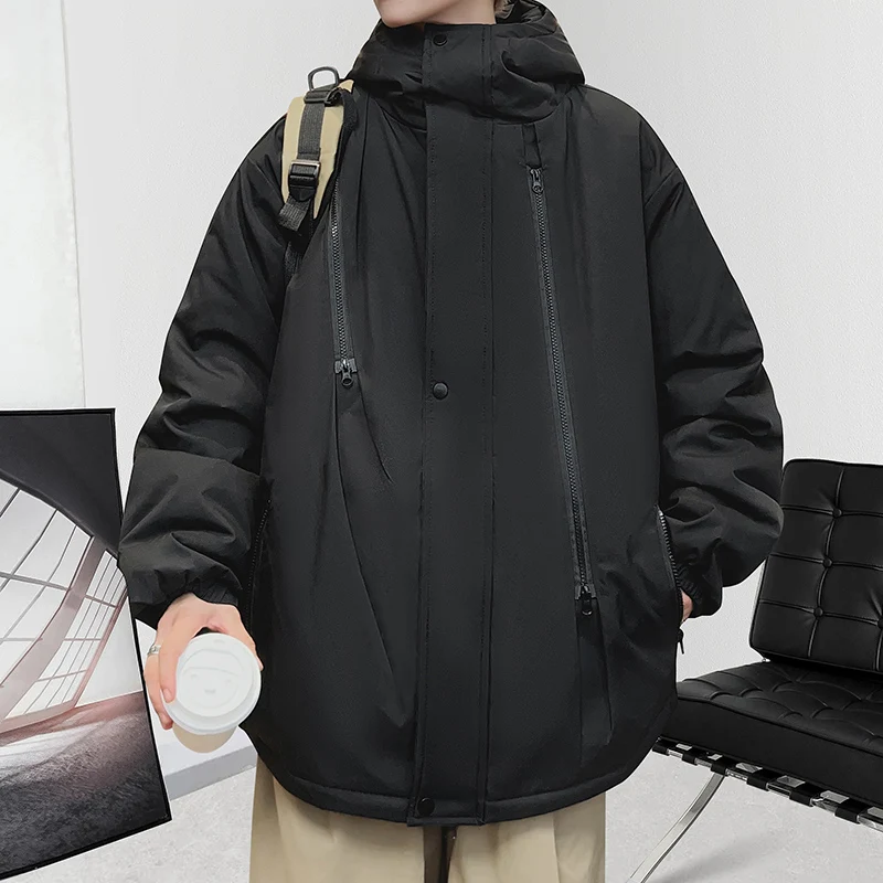 

Утепленная мужская зимняя куртка-пуховик для активного отдыха в американском стиле, повседневная, с капюшоном, на молнии, с хлопковым наполнителем