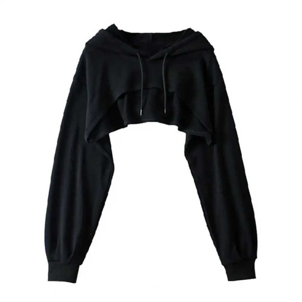 

Women Sweatshirt Stylish Women's Irregular Hoodie with Drawstring Elastic Cuff Casual Streetwear Top for Daily Wear Trendy Solid