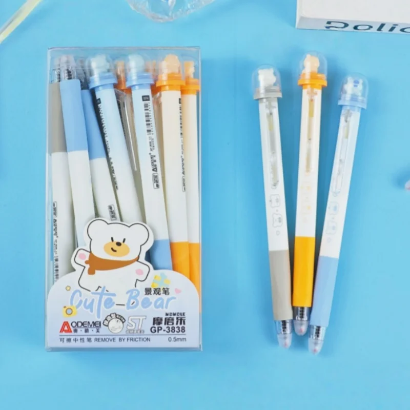 

36pcs/lot Creative Bear Landscape Erasable Gel Pen Cute 0.5mm Blue/Black Ink Signature Pens School Writing Supplies