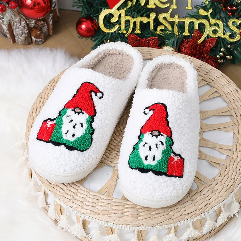 New Christmas Slippers Women Cute Cartoon Elk Slippers Indoor House Shoes For Men Couples Cotton Slides Thick Plush Footwear