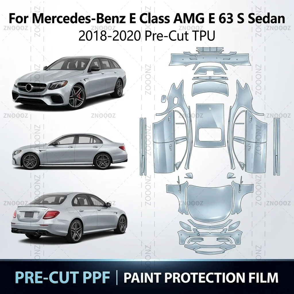 For Mercedes-Benz E Class AMG E 63 S Sedan 2018-2020 Pre-Cut TPU PPF Paint Protection Full Vehicle Glossy Clear Matte Black