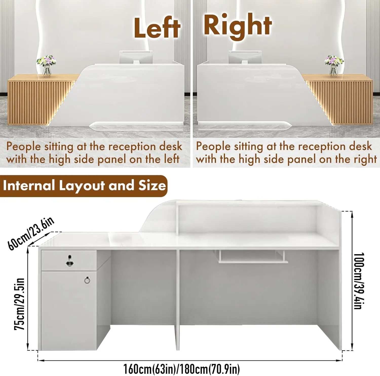 Front Desk Modern Reception Desk with Drawer & Cabinet, Retail Checkout Counter, Reception Table, Customer Service Table .