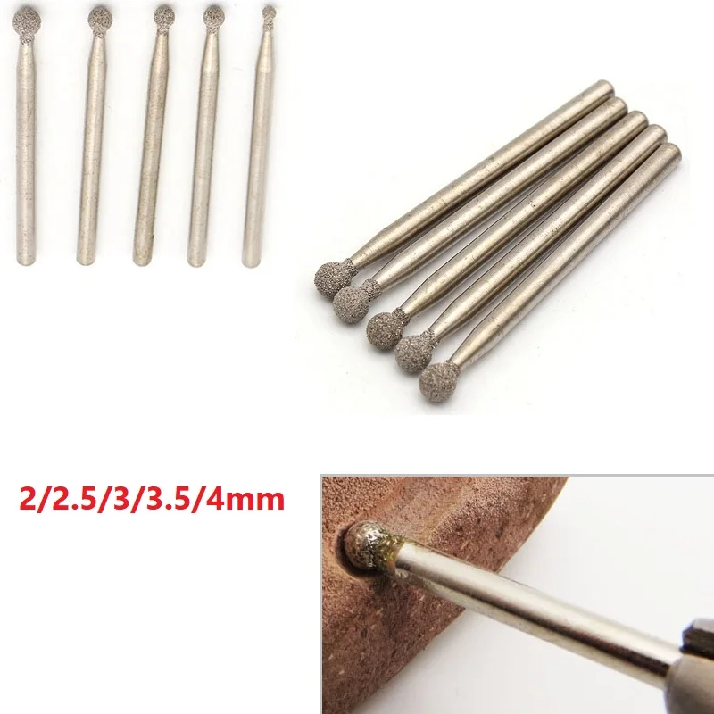 2/2.5/3/3.5/4mm Ball Brazed Diamond Grinding Head 3mm Shank For Polishing Abrasive Accessories DIY Rotary Tools
