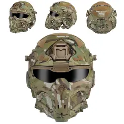 Tactical Assault Helmet, Airsoft Full Face Helmet Built-In Headset Anti-Fog Fans Sliding Goggles for Paintball Shooting Hunting