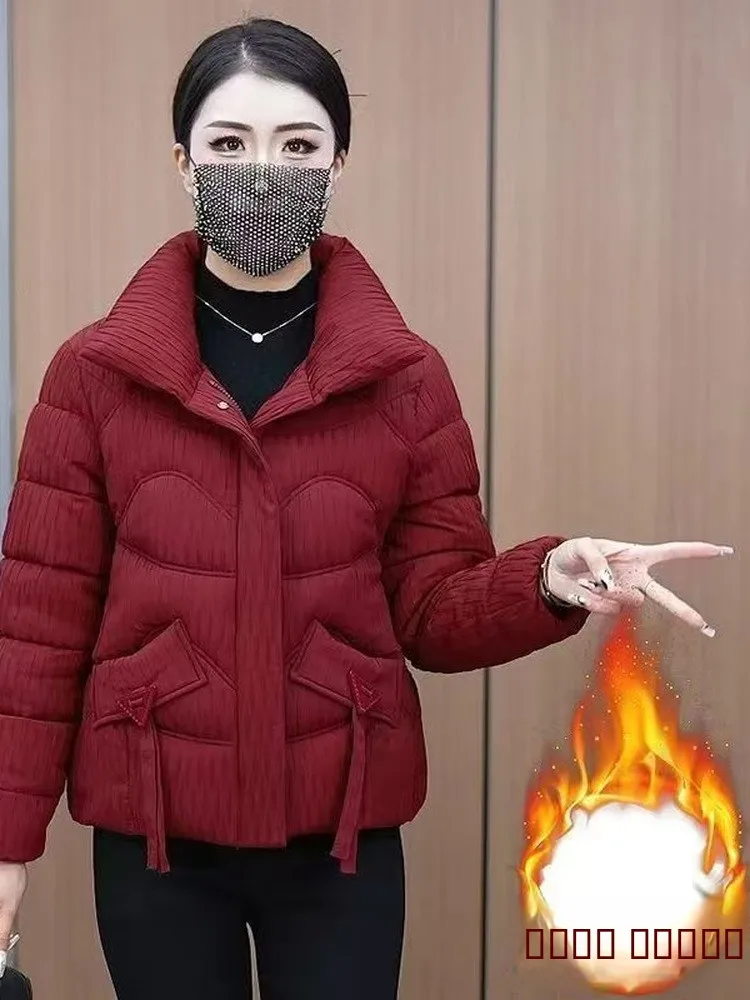 

Модная утепленная хлопковая куртка-пуховик для женщин, с воротником-стойкой, теплая зимняя новинка, элегантная, свободного кроя, на молнии