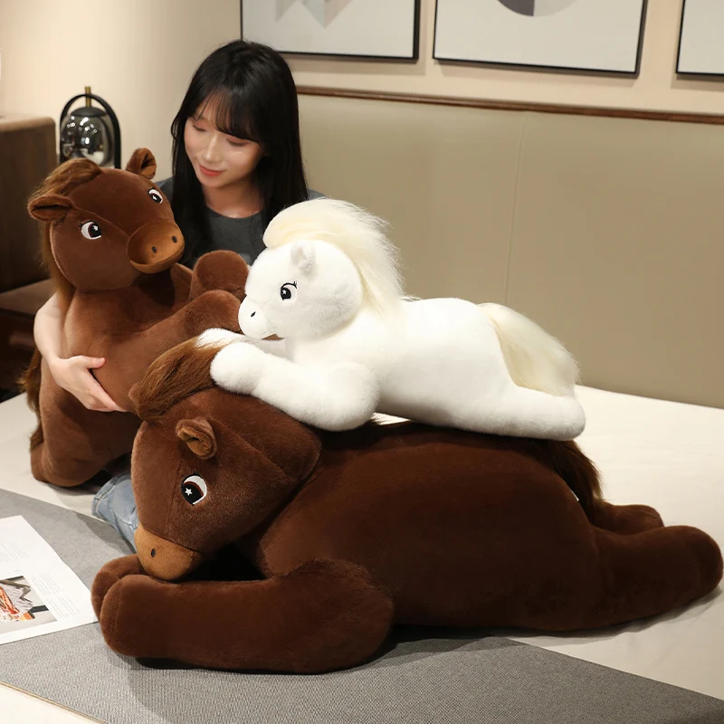 Big Size Cute Lying Horse Plush Toys Stuffed Cartoon Animal Horse Shooting Props Xmas Birthday Gifts