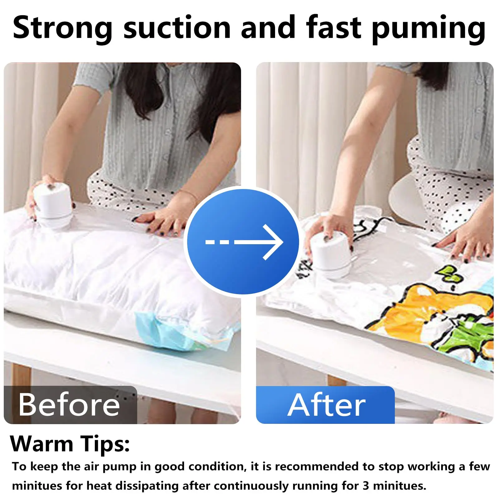 Portable Electric Air Pump for Vacuum Bags, Suitable for Clothes Storage Bags, Labor-Saving Compression Tool, EU, USA, UK Plug