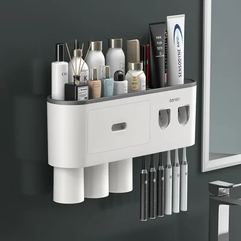 

Double squeezing toothbrush rack, non-punching mouthwash and cup set, toilet storage