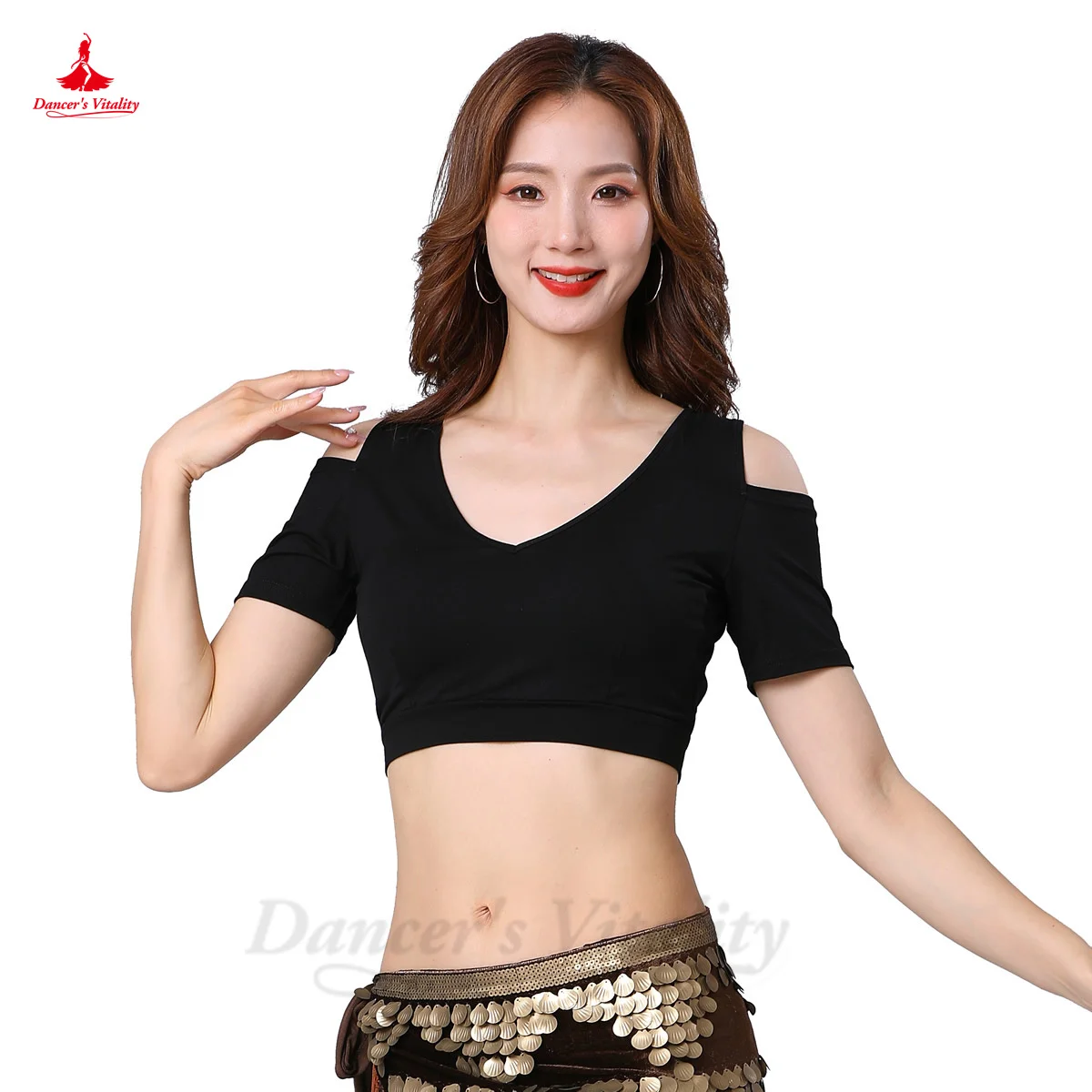 Belly Dance Costume ATS American Tribe Belly Dance Training Shirt Qiuli V-neck Open Back Choli Modal Cotton Short Sleeve Tops