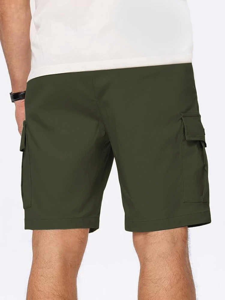 Men's cargo Shorts Solid color Multi-Pocket Overalls Summer Drawstring elastic waistband casual Shorts Outdoor Sports Beach Pant