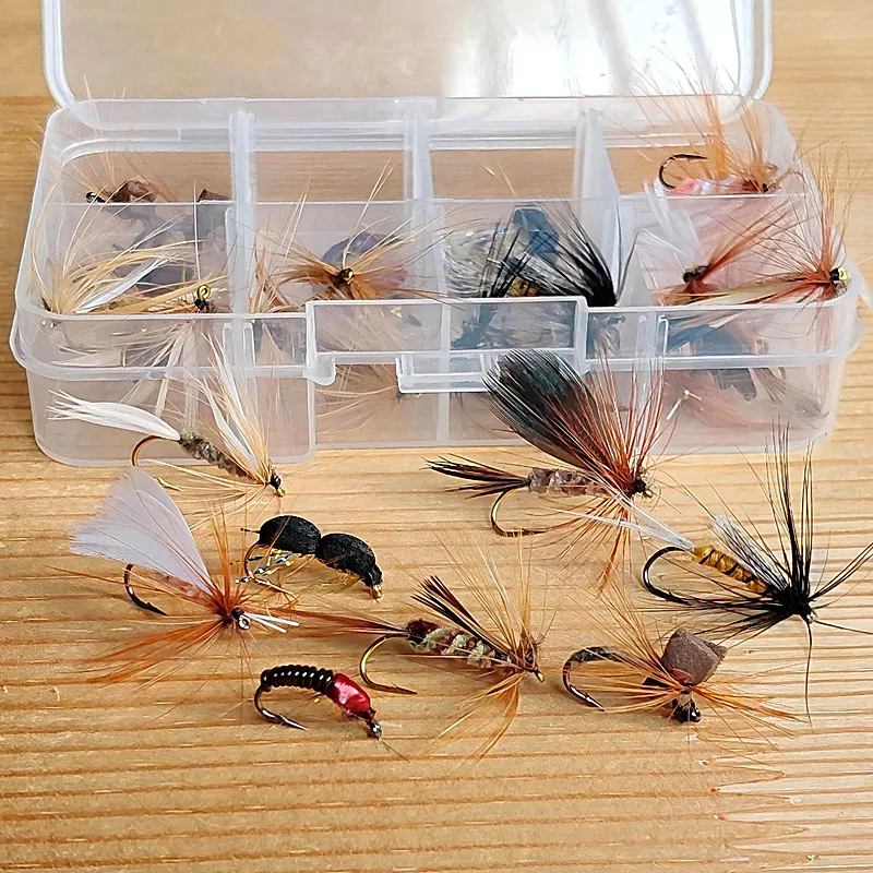 Juego de 32 moscas de pesca que imitan diferentes estilos, combinación de cebo falso para moscas húmedas y secas. El cebo de ninfa es adecuado