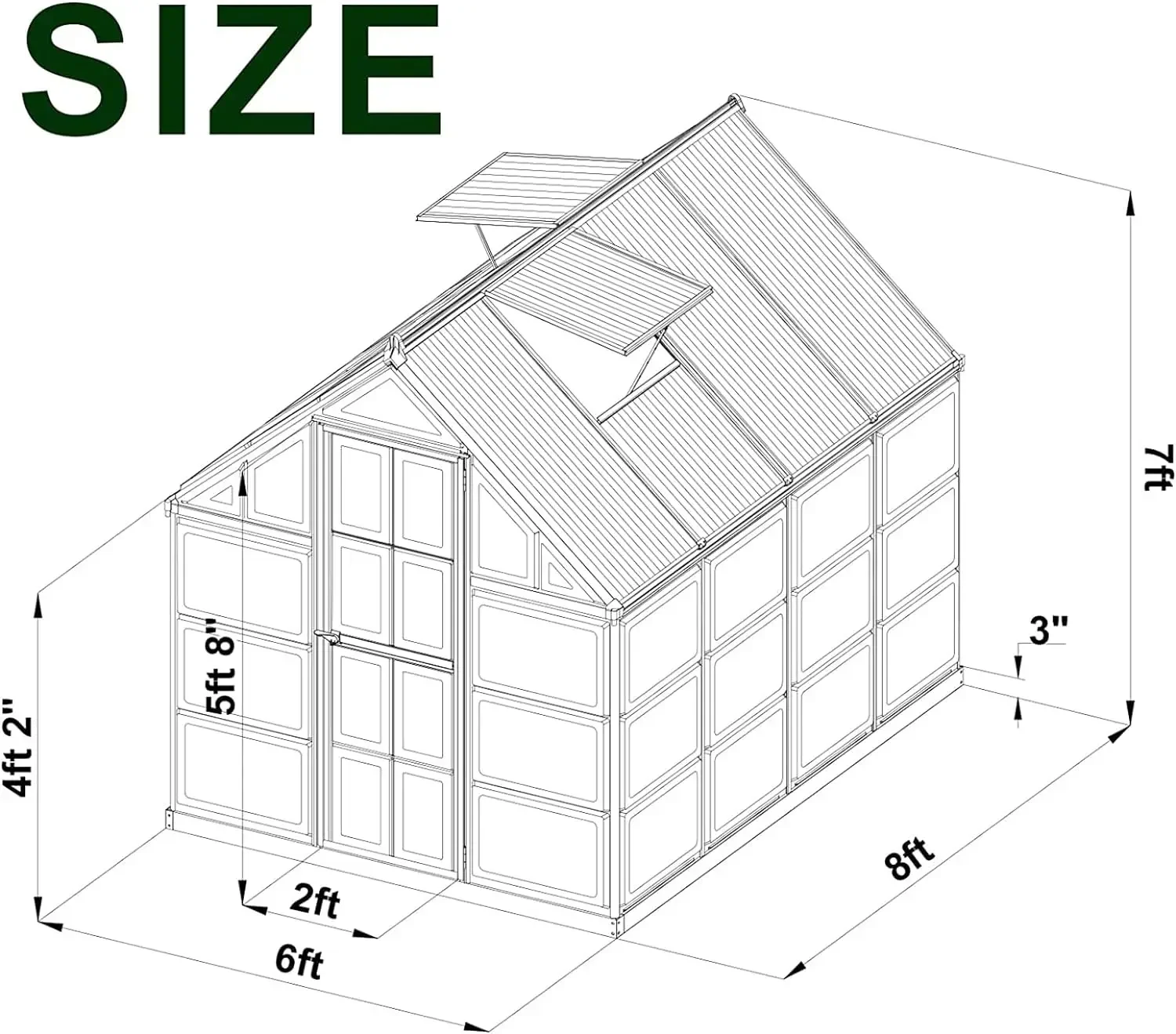 Hybrid Polycarbonate Greenhouse with Lockable Hinged Door Vent Window Walk-in Hobby Greenhouse Aluminum Hot House images - 6