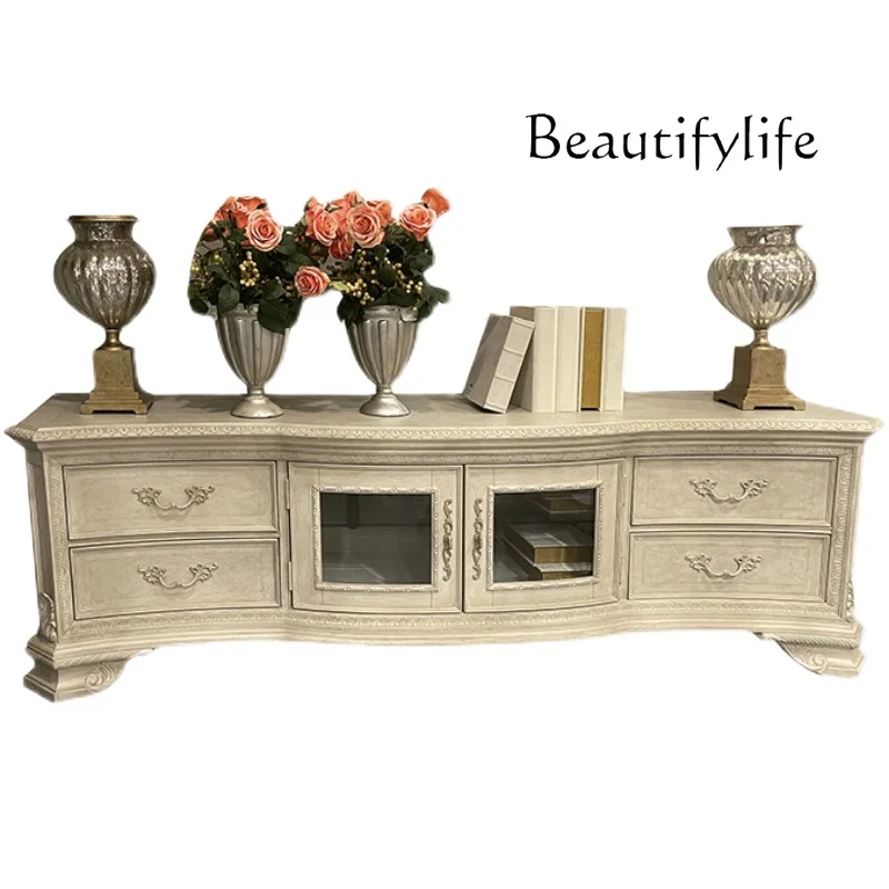 خزانة تلفزيون من الخشب الصلب لغرفة المعيشة الجميلة وخزانة فيديو لغرفة المعيشة الأوروبية القديمة وخزانة تلفزيون منحوتة فاخرة