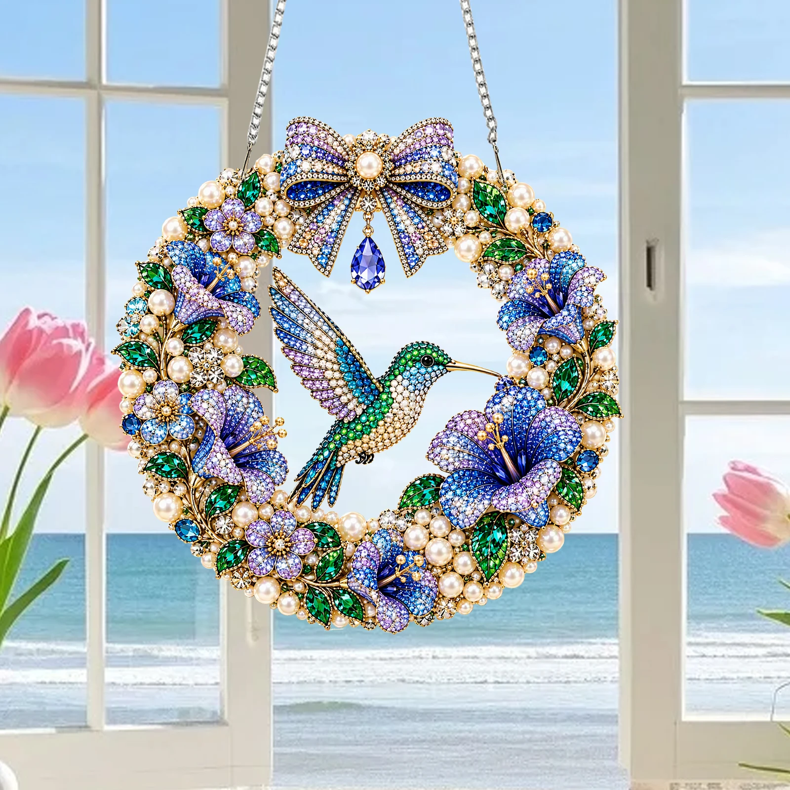 5D Diamond Painting Wreath Pendant Kit Double Sided 7.68x7.68in DIY Crystal Resin Drill Home Decor Hanging Ornament