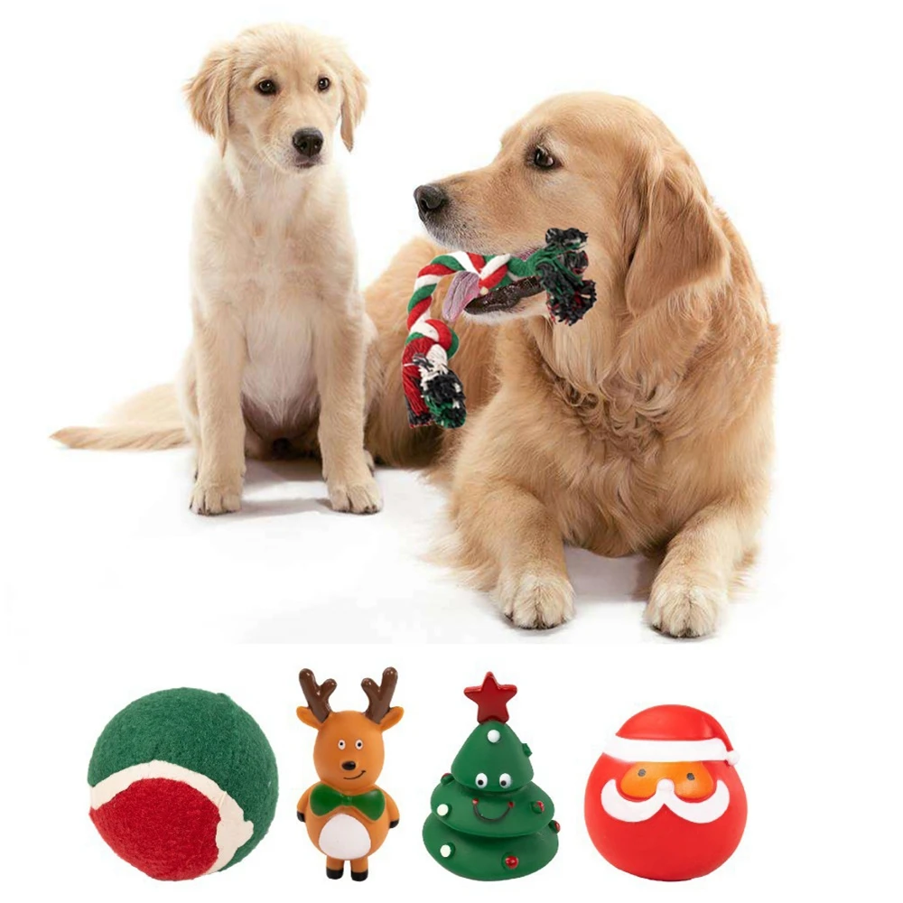 Christmas Pet Dogs Chewing Toys Toothing Clean Rubber Training Toys for Pet Dogs Gift Bags Boxes Balls Santa Interactive Toys