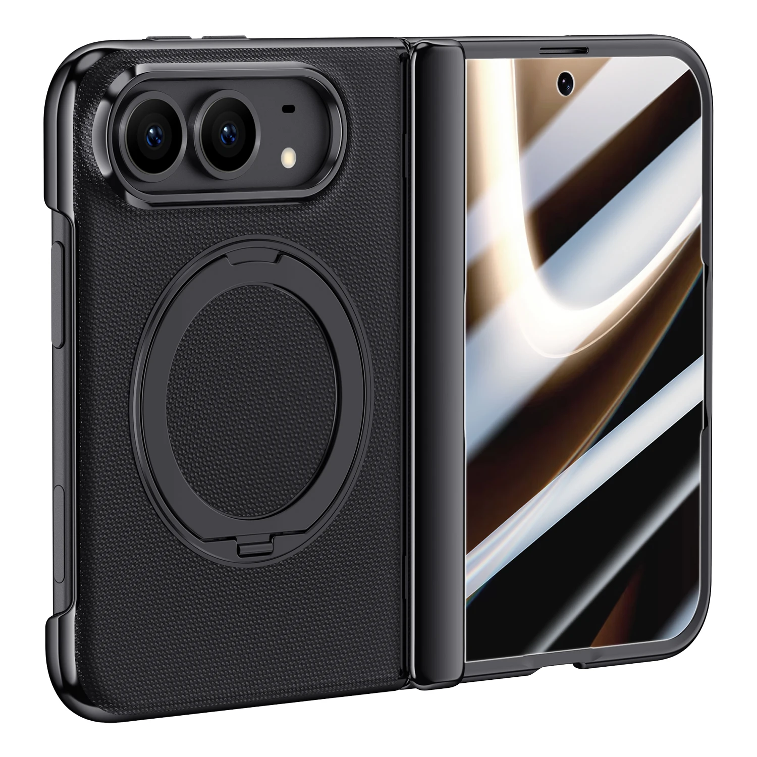 For iPhone Ultra Case Matte Leather Hinge Rotating Bracket Magnetic Wireless Charging With Tempered Glass Film Shockproof Cover